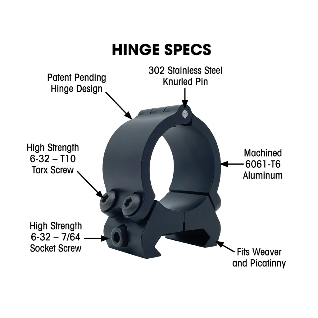VersaRing Universal Scope Rings Black 1 in. Hinge - Image 3