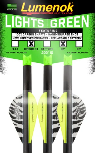 LUMENOK XBOW ARROW 20" CARBON - GRN LIGHTED CRESCENT NOCK 3PK - Image 2