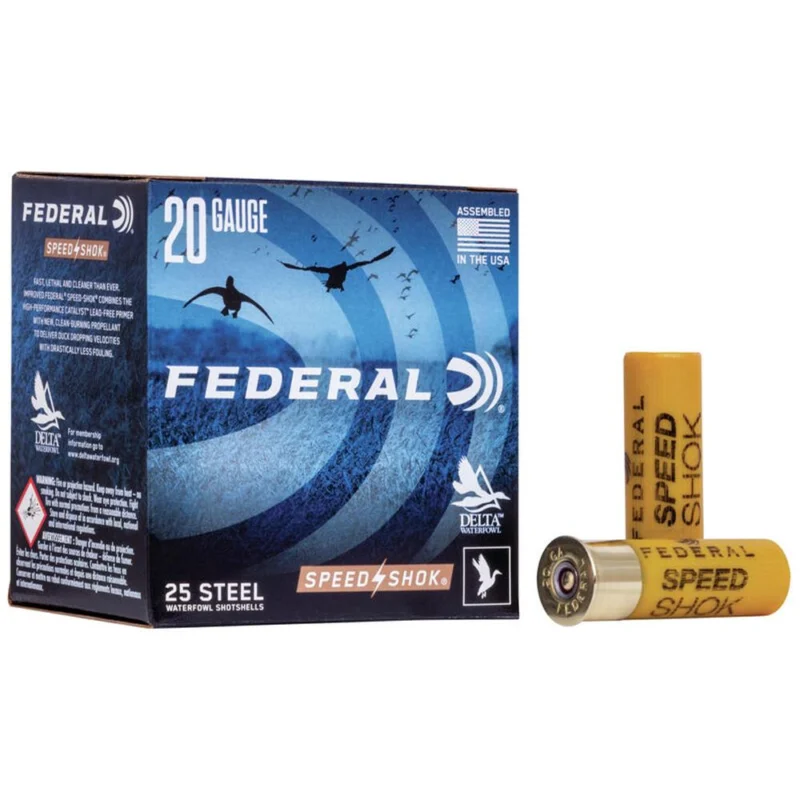 FEDERAL SPEED-SHOK HIGH VELOCITY STEEL 20GA 2-3/4 3/4OZ 7 AMMO 25RD ERAL SPEED-SHOK HIGH VELOCITY STEEL 20GA 2-3/4 3/4OZ 7 25RD Ammo