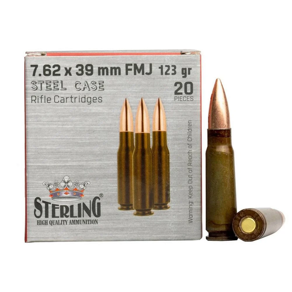 rling Steel Case Rifle Ammunition 7.62x39mm 123gr FMJ 2362 Fps 20/ct Ammo