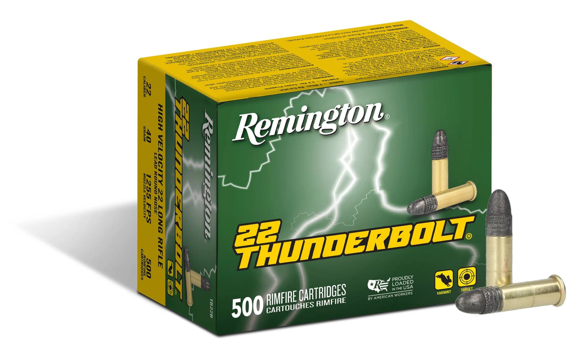INGTON THUNDERBOLT 22 LR HV 40GR RN 500 RD/BX 10 BX/CS Ammo