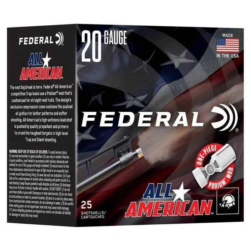eral All American Shotshells 20ga 2-3/4 7/8oz 1200 Fps #8 25/ct Ammo