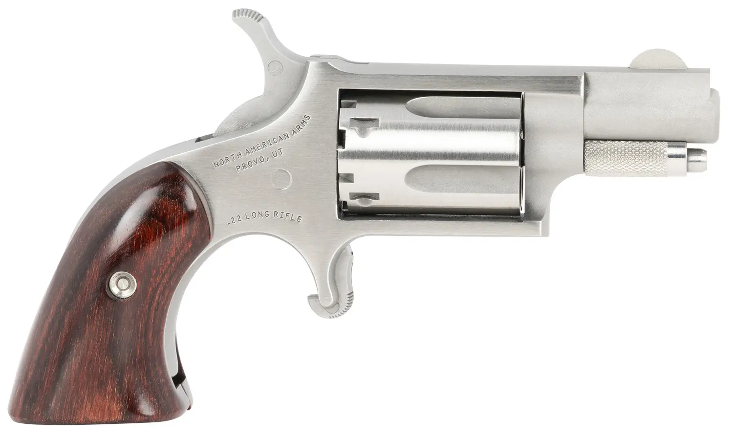 North American Arms 22LRGBG Mini-Revolver Sports South Exclusive 2 LR 5 Shot 1.13" Stainless Steel Barrel, Frame Cylinder, Wood Boot Grip, Exposed Hammer