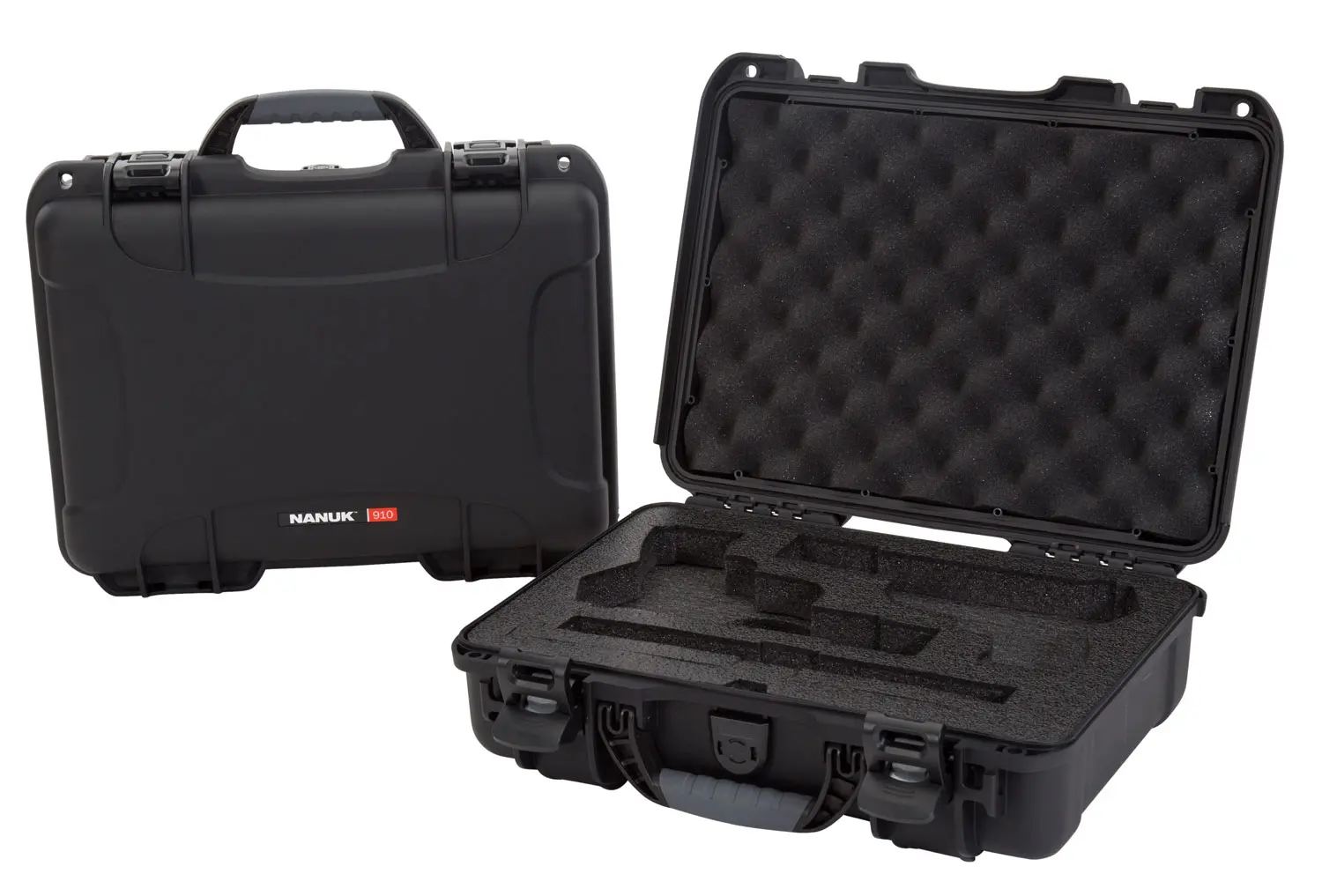 Nanuk 910CLASG1 910 Classic 2 Up Pistol Case Black Polymer w/ Latches Closed-Cell Foam Padding 13.20" L x 9.20" W x 4.10 " H Interior Dimensions