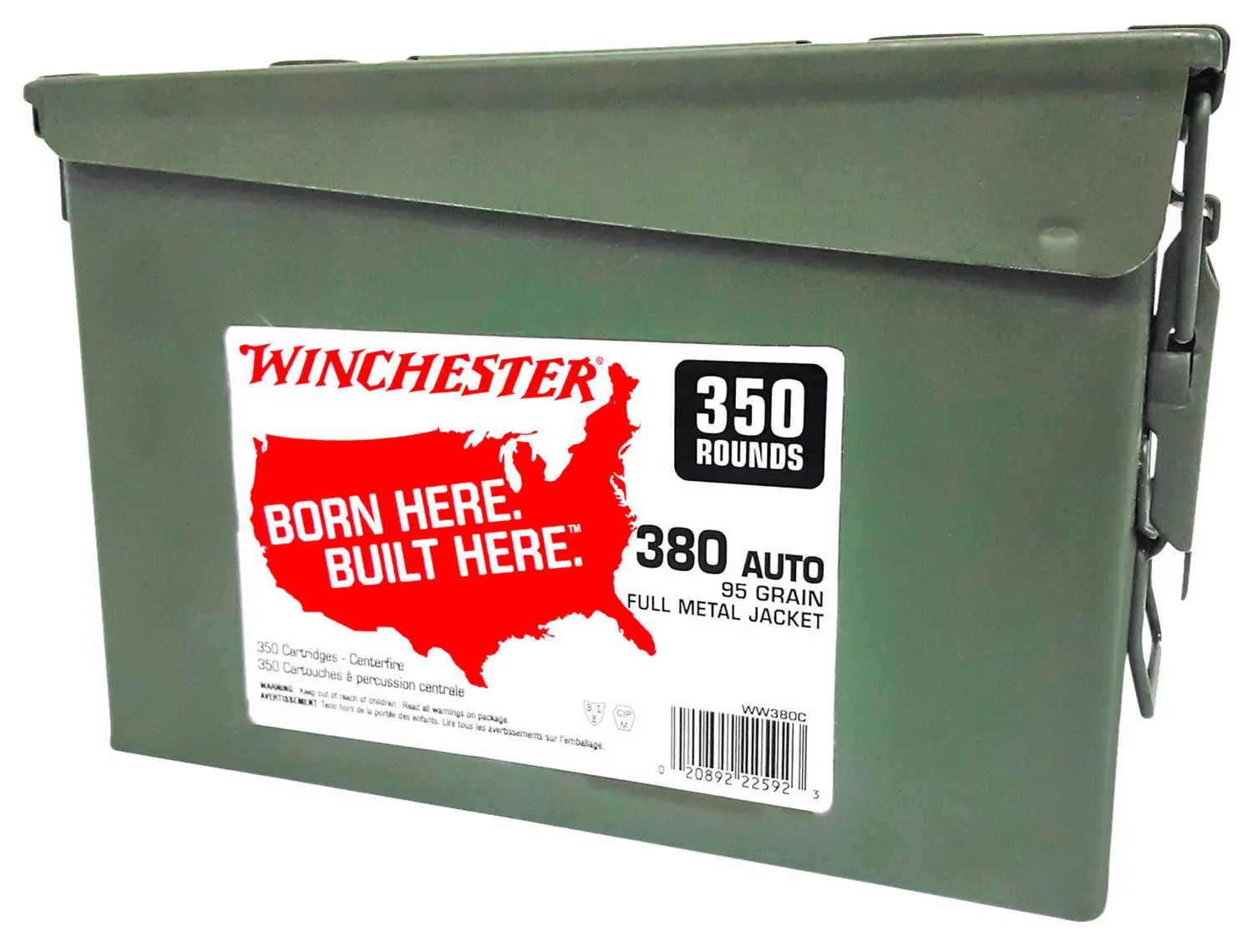 Winchester Ammo WW380C USA Ammo Can 380ACP 95gr Full Metal Jacket 350 Per Box/2 Case - Winchester