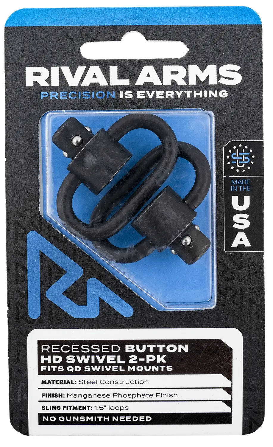 Rival Arms RA-RA92S2A HD Swivel Set Black Manganese Phosphate Steel with 1.5" Loops Recessed Button