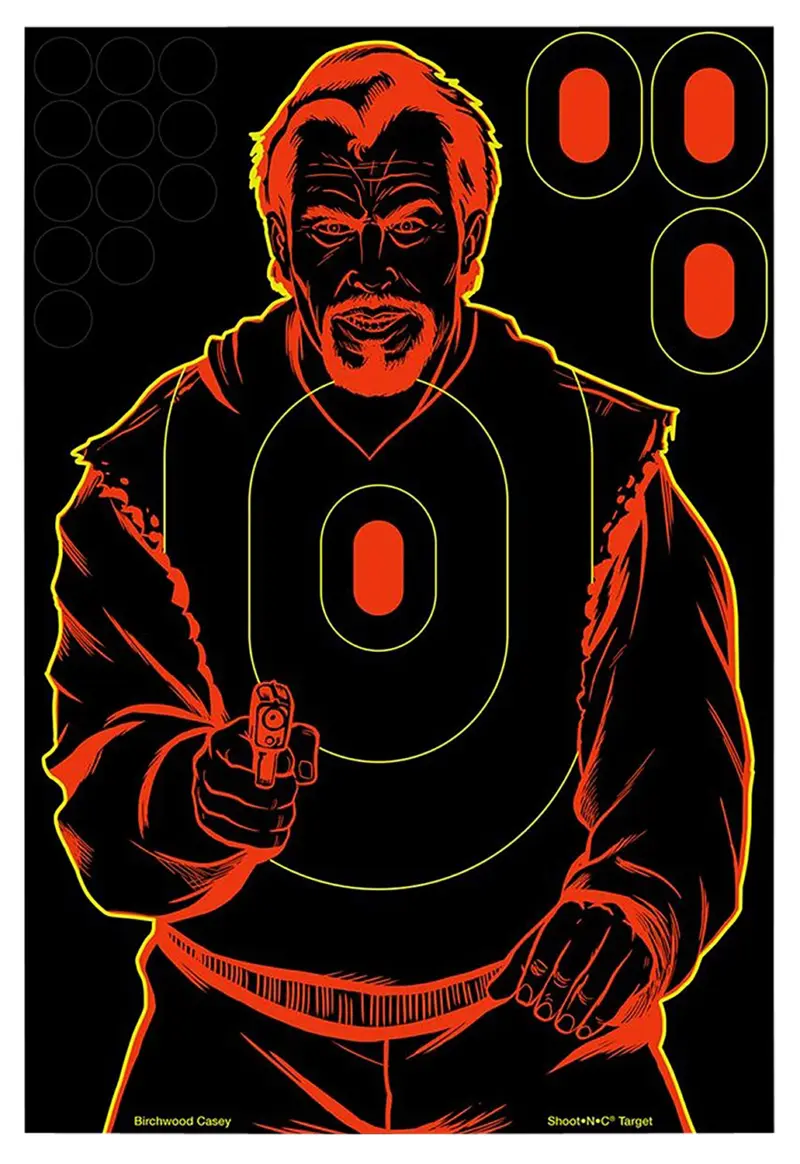 Birchwood Casey 34643 Shoot-N-C Reactive Target Self-Adhesive Paper Black/Red 12"x18" Bad Guy Silhouette 100 Pack