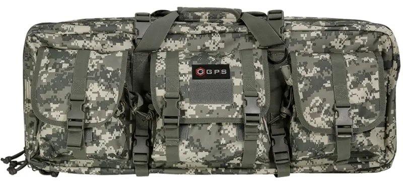 GPS Bags DRC28ACU Double Rifle Case A-TACS AU 600D Polyester w/ 2 Padded Pistol Sleeves MOLLE Webbing Lockable Zippers