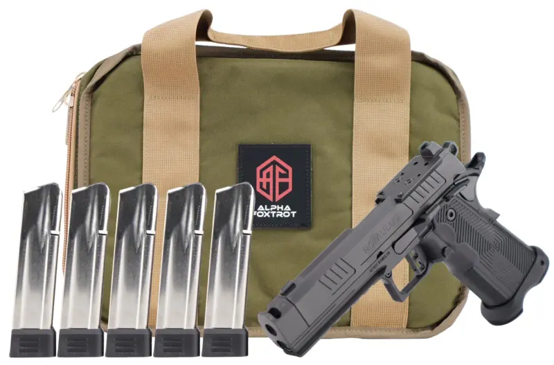 Alpha Foxtrot AA39X1CIG-XDBK20-PROM AF1911 Romulus Promo 9mm Luger 20+1 4.25" Black Bull Ramped Compensated Barrel, Polished DLC Stainless Steel Optic Ready/Serrated Slide Frame w/Beavertail Picat