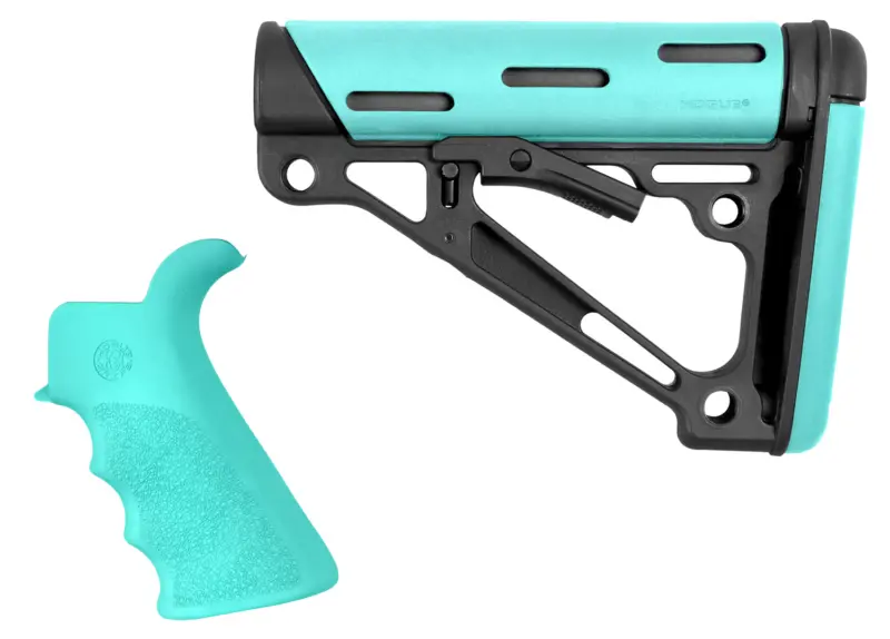 Hogue 13455 OverMolded 2-Piece Kit Collapsible Aqua OverMolded Rubber Black Aqua Rubber Grip for AR15, M16 with Commercial Tube (Tube Not Included)