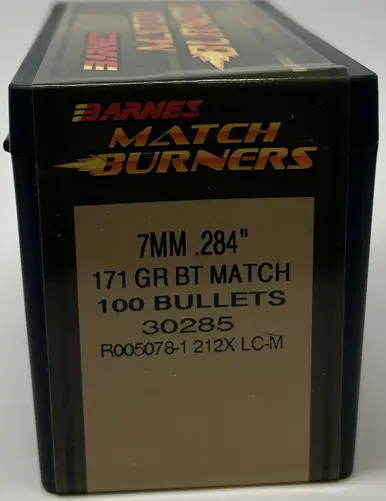 Barnes 7mm (.284 Dia) Reloading Bullets Match Burner B30285 171 Grain Boat Tail Hollow Point 100 Pieces