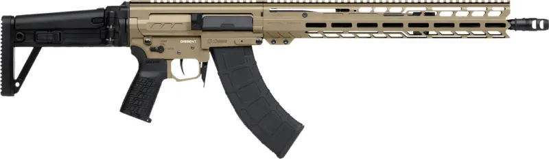 CMMG 86AD60BCT Dissent MK47 7.62x39mm 30+1 (2) 16.10", Coyote Tan Rec/15" M-Lok Handguard, Side Charging Handle, Black Side Folding Stock Zeroed Grip, Muzzle Brake, 60/90 Ambi Safety, Adj. Gas Block