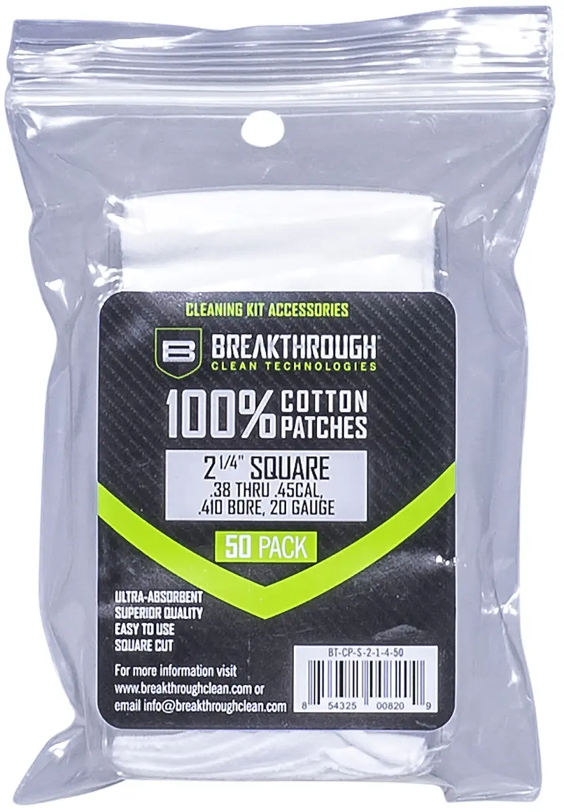 Breakthrough Clean BTCPS21450 Square Cleaning Patches For .38-.45 Cal .410-20 Gauge 2.25" 50 Pack/6 per case