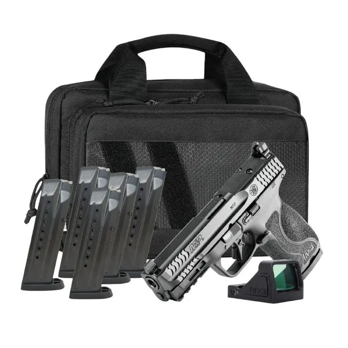 S M 9 Full Size M2.0 Optic Ready Handgun Bundle 9mm Luger 17rd Magazine(6) 4.22" Barrel No Thumb Safety Black RFX11 Green Dot Savior Bag