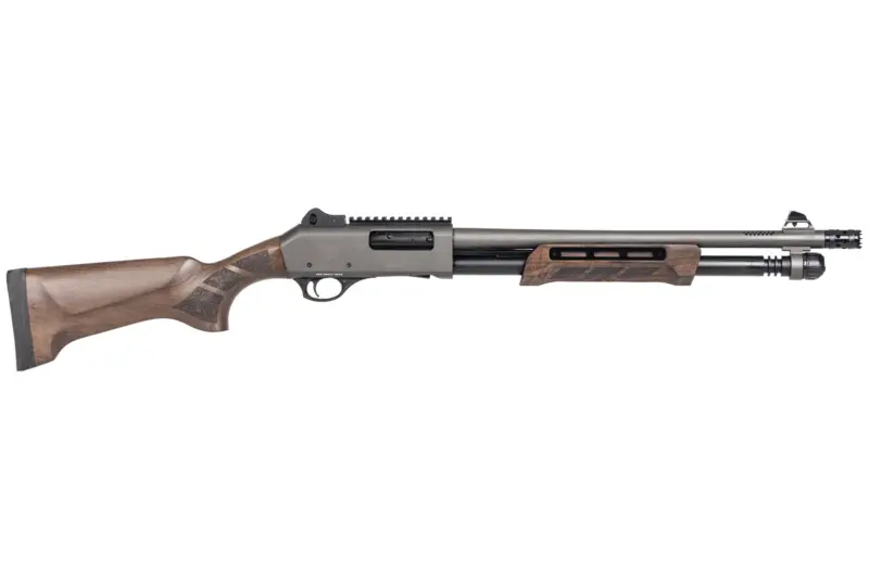 PANZER ARMS CQB PUMP 12G 18.5" GRAY/WALNUT, MLOK SIDE SADDLE, DOOR BREECHER