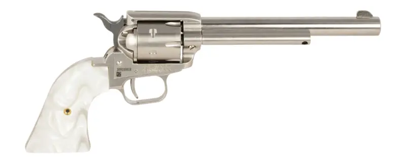Heritage Mfg RR22NI6WP Rough Rider 22 LR 6 Shot 6.50" Nickel Satin Alloy Steel Barrel Cylinder, Nickel Zinc Alloy Frame, White Pearl Grip, Manual Safety