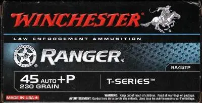 Winchester 45 Auto Ammunition +P Ranger T-Series RA45TP 230 Grain Jacketed Hollow Point 50 rounds - Winchester