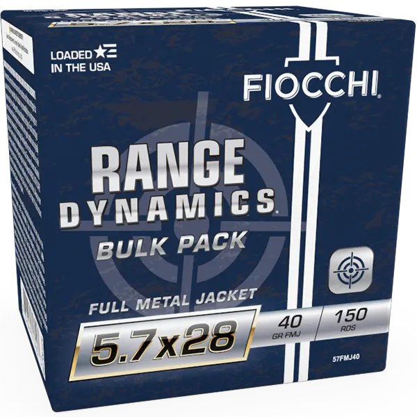 Fiocchi 5.7x28mm Ammunition Range Dynamics FI57FMJ40 40 Grain Full Metal Jacket Bulk Pack 150 Rounds