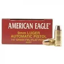 Federal American Eagle 9mm, FMJ, Flat Point, 147 Grain, 50 rounds