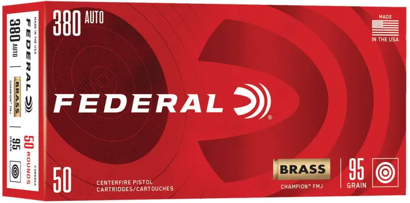 FEDERAL CHAMPION 380 AUTO 95 FMJ 50 RD/BX 20 BX/CS - Federal Ammunition
