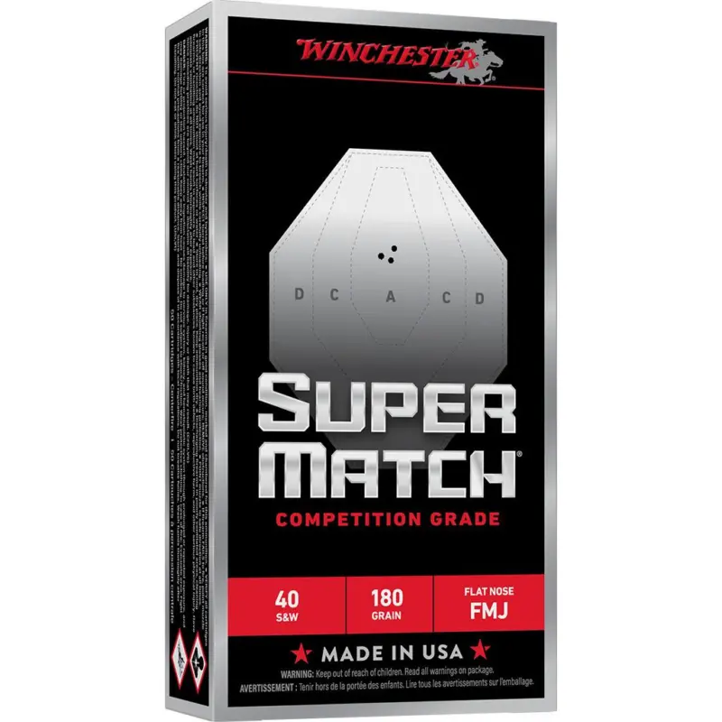 Winchester Super Match Handgun Ammunition 40 S 180gr FMJ 1010fps 50/ct