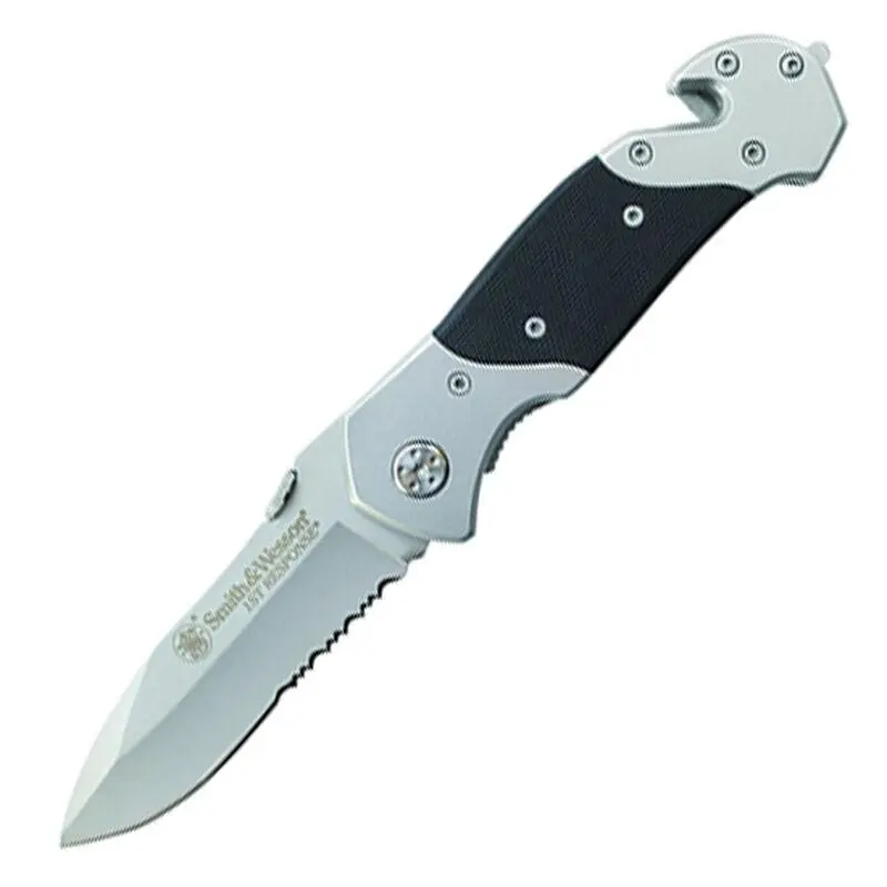 Smith Wesson First Responder Folding Knife 3-3/10" Serrated Drop Point Blade Black Silver