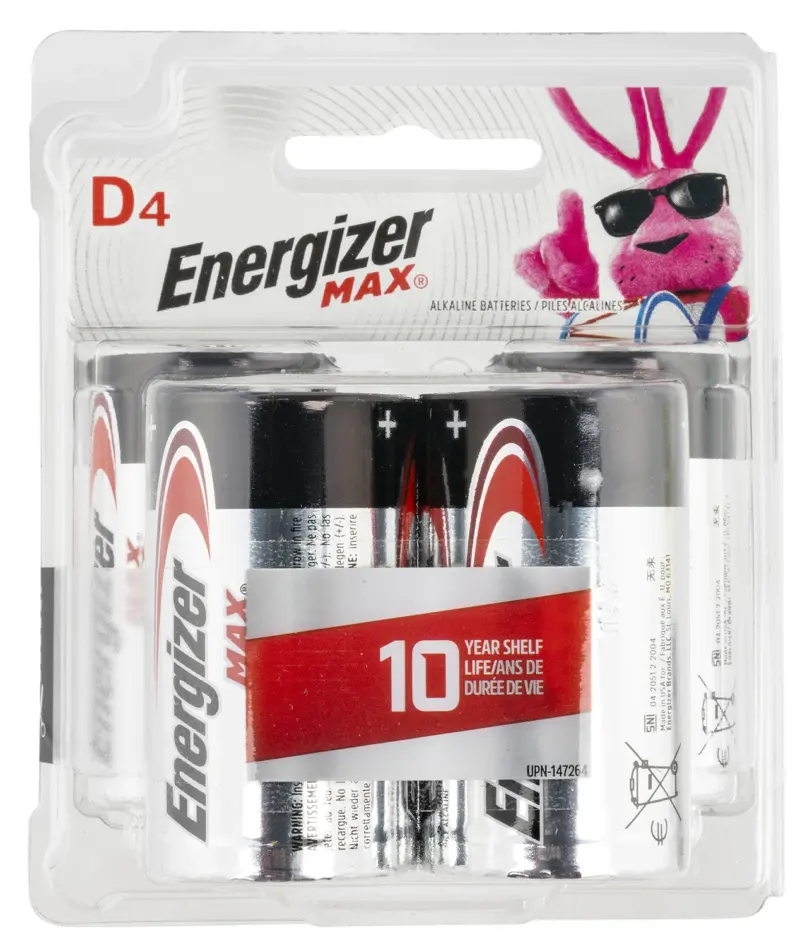 Energizer E95BP4 MAX D Batteries Black Silver Alkaline 1.5 Volt, Qty (4) Single Pack