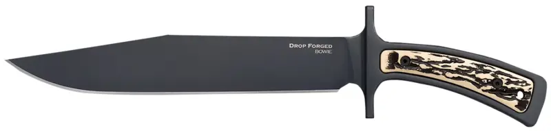 Cold Steel CS-36MK Drop Forged 9.50" Fixed Bowie Plain Black 52100 High Carbon Steel Blade/ Black Ivory Faux Stag Handle Includes Belt Loop/Sheath