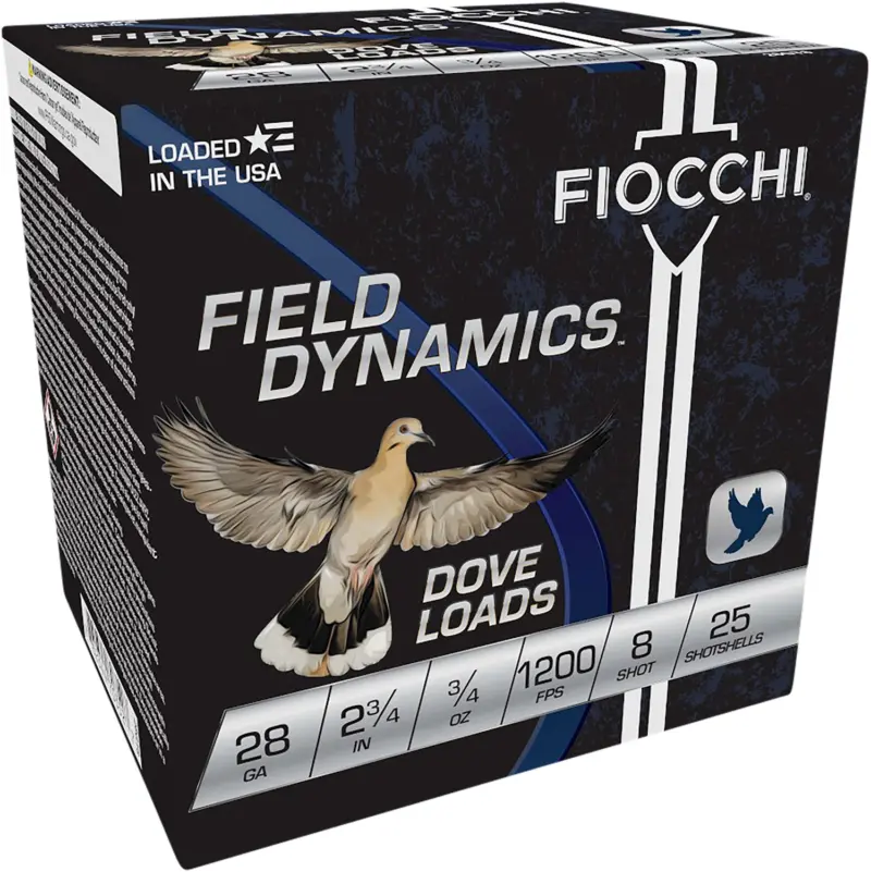 Fiocchi 28GT8 Field Dynamics Dove Quail 28Gauge 2.75" 3/4oz 8Shot 25 Per Box/10 Case