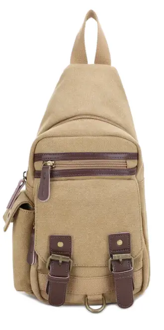 JESSIE JAMES SHASTA CANVAS/LEATHER CCW SLING BAG 8.5 H X 5.5W X 2 D ( KHAKI )